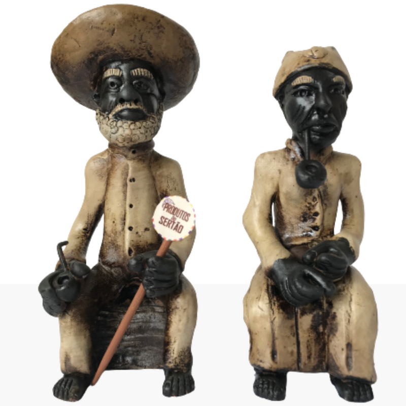 Preto Velho Casal Escravo Colombo de Barro - Arte, Cultura História Brasileira Produtos do Sertão