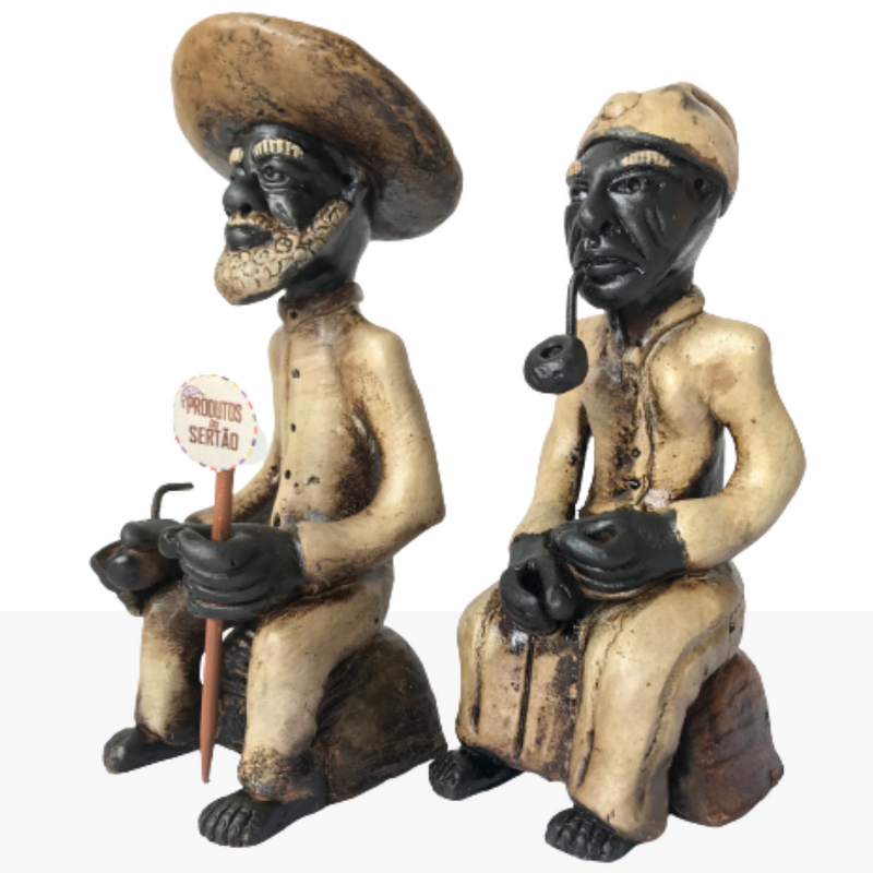 Preto Velho Casal Escravo Colombo de Barro - Arte, Cultura História Brasileira Produtos do Sertão