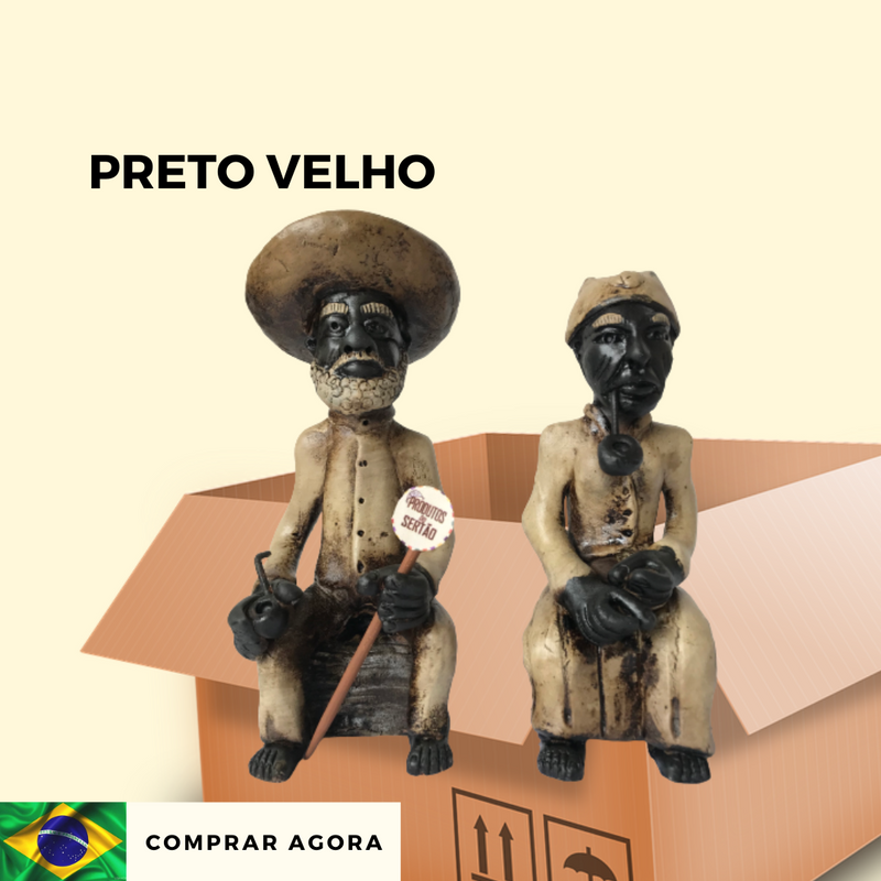 Preto Velho Casal Escravo Colombo de Barro - Arte, Cultura História Brasileira Produtos do Sertão