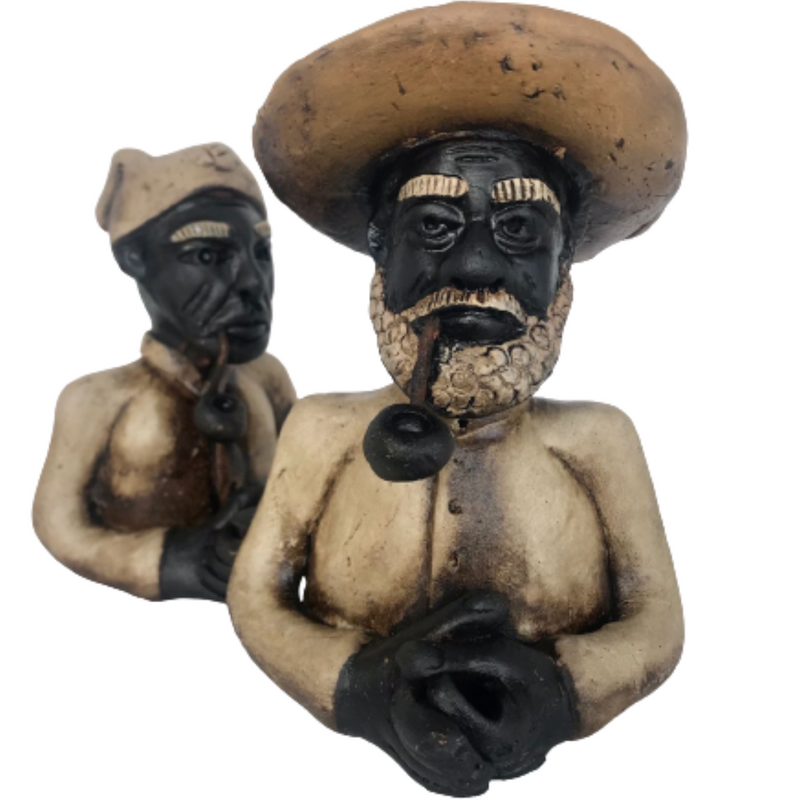 Preto Velho Busto Casal Escravo Colombo de Barro - Arte, Cultura e História Brasileira