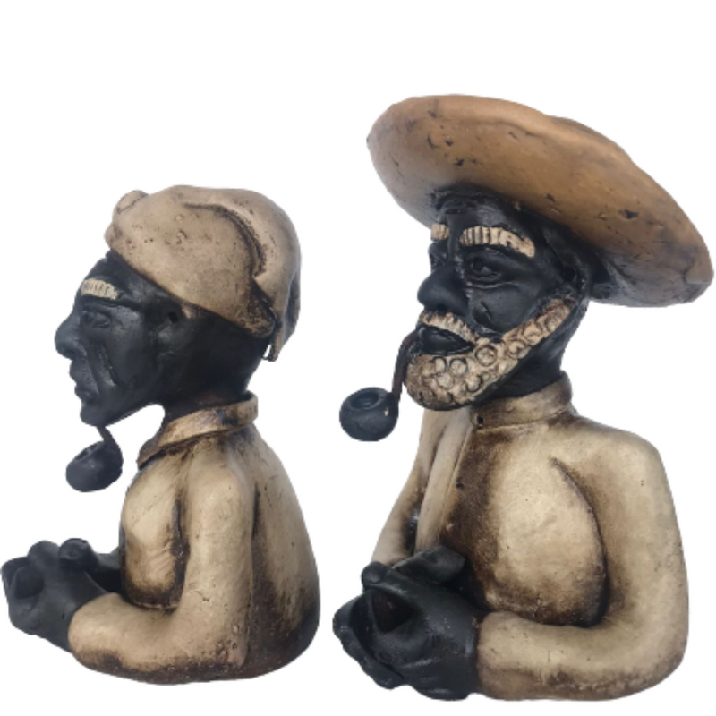 Preto Velho Busto Casal Escravo Colombo de Barro - Arte, Cultura e História Brasileira