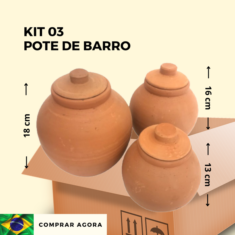 Pote de Barro Conj. 3 uni. Artesanato Nordestino Produtos do Sertão